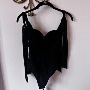 Free People Black Bodysuit with Tied Straps - Size XS